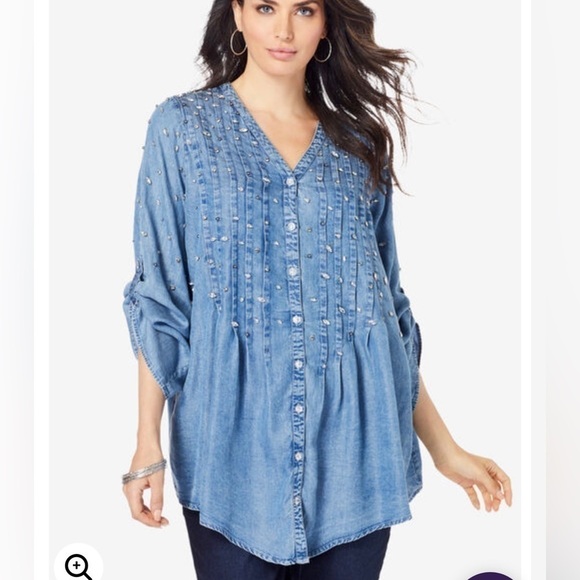 #60- NWT Glam-Embellished Big Shirt Plus Size 26W - Picture 1 of 3